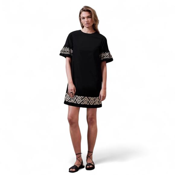 Banana Republic Embroidered-Sleeve Mini Dress Size S Black Bohemian Tribal Trim - Picture 13 of 13